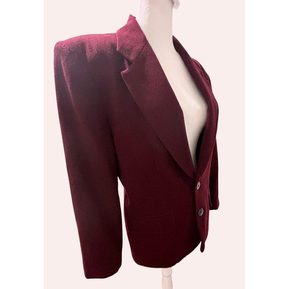 Vtg 80s Toffs Wool Power Blazer Burgundy single breasted thick shoulder pads 4P